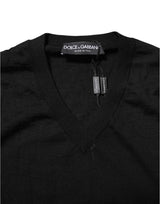Dolce & Gabbana Dark Gray Embroidered Logo Pullover Sweater