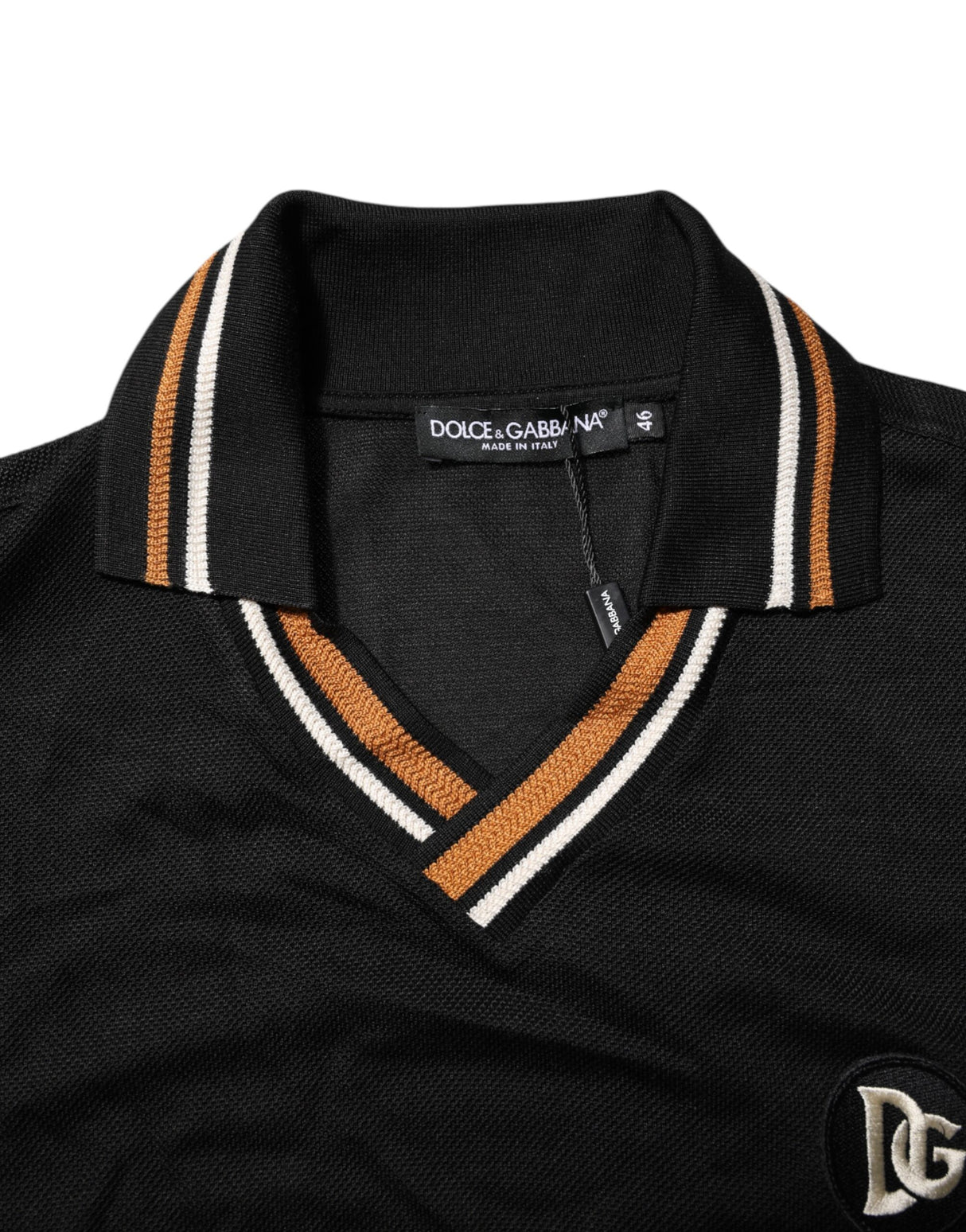 Dolce & Gabbana Black DG Silk V-neck Collared Men Polo T-shirt