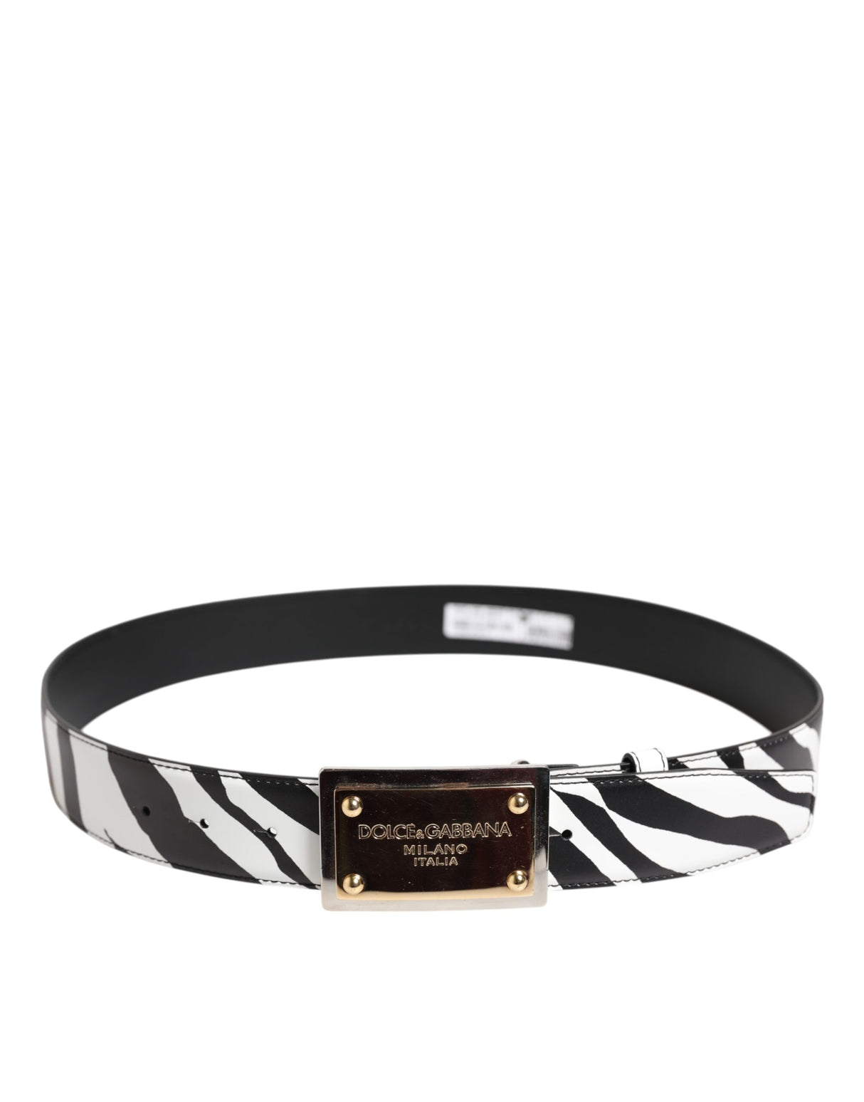 Dolce & Gabbana Black White Zebra Gold Metal Logo Buckle Belt