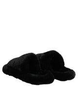 Dolce & Gabbana Black Polyester Velvet Slides Slipper Shoes