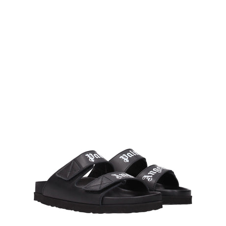 Palm Angels Black Leather Slippers