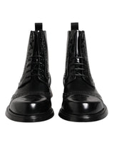 Dolce & Gabbana Black Leather Lace Up Mid Calf Boots Shoes