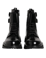 Dolce & Gabbana Black Leather Lace Up Mid Calf Boots Shoes