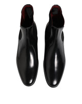 Dolce & Gabbana Black Leather Slip On Mid Calf Boots Shoes