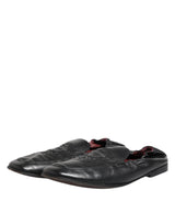 Dolce & Gabbana Black Leather Slip On Men Flat Loafers Shoes