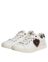 Dolce & Gabbana White Silver Sacred Heart Men Sneakers Shoes