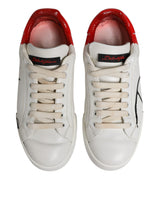 Dolce & Gabbana White Red Leather Logo Low Top Sneakers Shoes