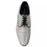 Dolce & Gabbana Silver Leather Rhinestones Derby Shoes
