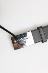 Dolce & Gabbana Black Leather Classic Metal Logo Buckle Belt