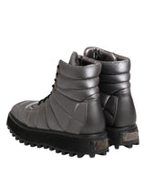 Dolce & Gabbana Silver Padded Mid Calf Lace Up Boots Shoes