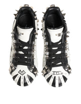 Dolce & Gabbana White Studded Printed Low Top Sneakers Shoes