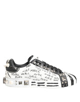 Dolce & Gabbana White Studded Printed Low Top Sneakers Shoes