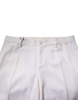 Dolce & Gabbana White Polyester Tapered Formal Trouser Pants