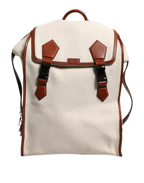 Dolce & Gabbana Beige Brown Canvas Leather EDGE Travel Men Back Pack Bag