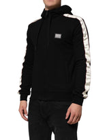 Dolce & Gabbana Black Cotton Plaque Track Cardigan Sweater