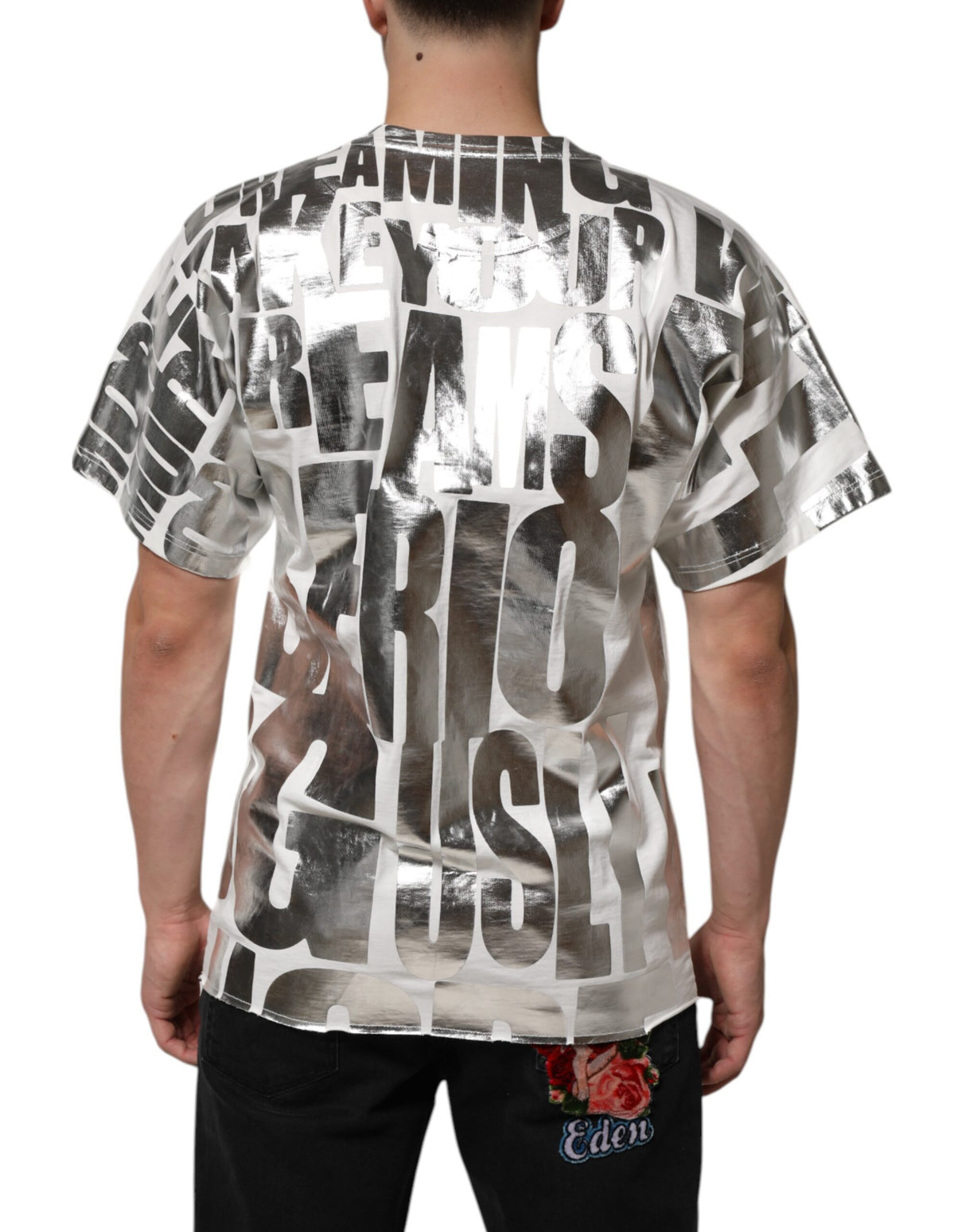 Dolce & Gabbana White Metallic Print Cotton CrewNeck T-shirt