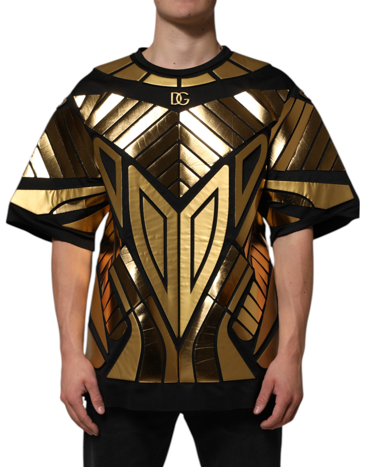 Dolce & Gabbana Black Metallic Print Nylon Crewneck T-shirt