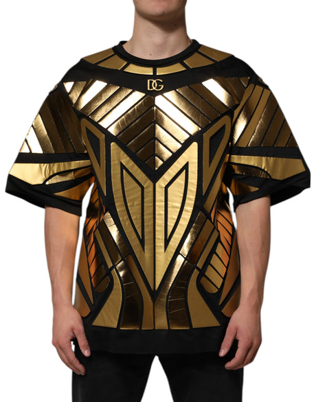 Dolce & Gabbana Black Metallic Print Nylon Crewneck T-shirt