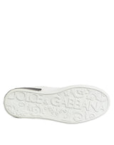 Dolce & Gabbana White Black Leather Portofino Sneaker Shoes