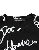 Dolce & Gabbana Black Logo Print Cotton Crew Neck  T-shirt