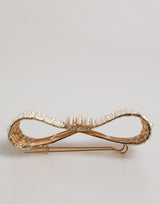 Dolce & Gabbana Gold Tone Brass Bow Crystal FauxPearl Embellished Brooch