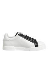 Dolce & Gabbana Black White Leather Portofino Sneaker Shoes