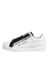 Dolce & Gabbana Black White Leather Portofino Sneaker Shoes