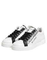 Dolce & Gabbana Black White Leather Portofino Sneaker Shoes