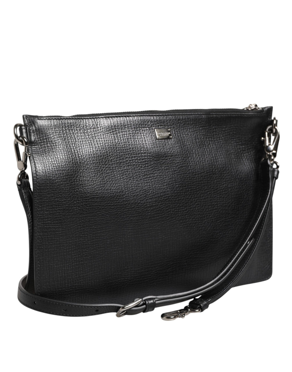 Dolce & Gabbana Black Palmellato Leather Logo Plaque Shoulder Borse Bag