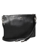 Dolce & Gabbana Black Palmellato Leather Logo Plaque Shoulder Borse Bag