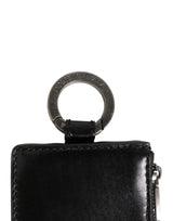 Dolce & Gabbana Black Leather Logo Embossed Lanyard Card Holde Wallet