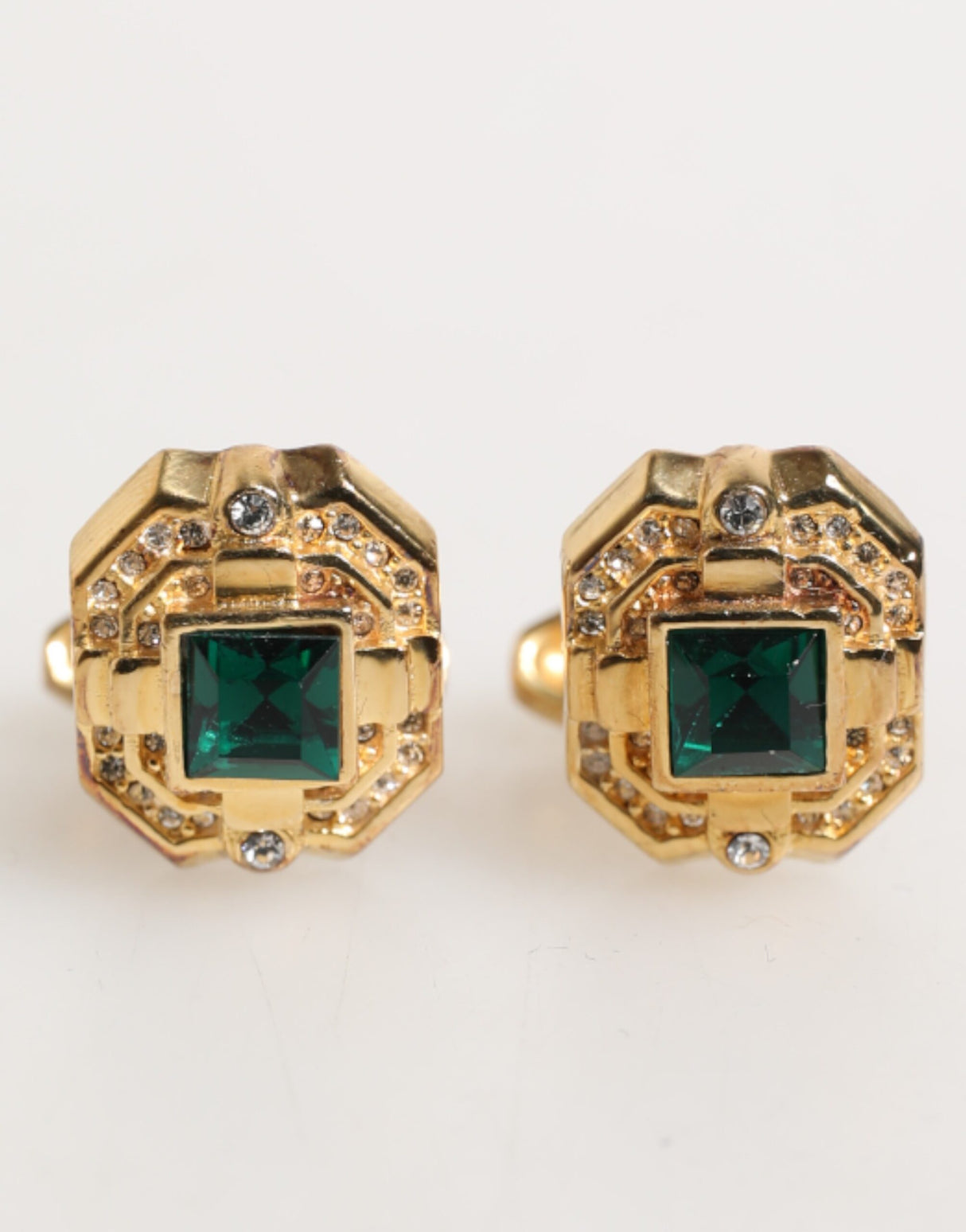 Dolce & Gabbana Emerald Green Crystal Gold Tone 925 Sterling Accessory Cufflink