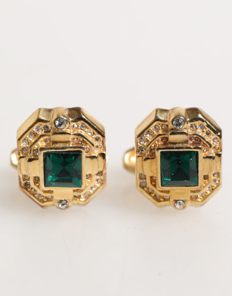 Dolce & Gabbana Emerald Green Crystal Gold Tone 925 Sterling Accessory Cufflink