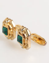 Dolce & Gabbana Emerald Green Crystal Gold Tone 925 Sterling Accessory Cufflink