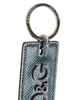 Dolce & Gabbana Army Green Leather Logo Metal Ring Men Keychain Keyring