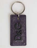 Dolce & Gabbana Violet Leather Logo Metal Ring Men Keychain Keyring