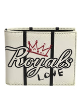 Dolce & Gabbana White Leather DG Crown Royals Bifold Card Holder Wallet