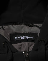 Dolce & Gabbana Black Cotton Quilted Studded Sleeve Hoodie Jacket