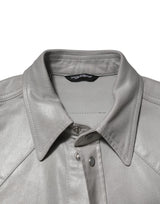 Dolce & Gabbana Gray Coated Cotton Snap Button Logo Men Shirt