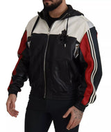 Dolce & Gabbana Black Leather Hooded Blouson Jacket