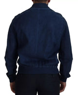 Dolce & Gabbana Blue Leather Perforated Full Zip Jacket