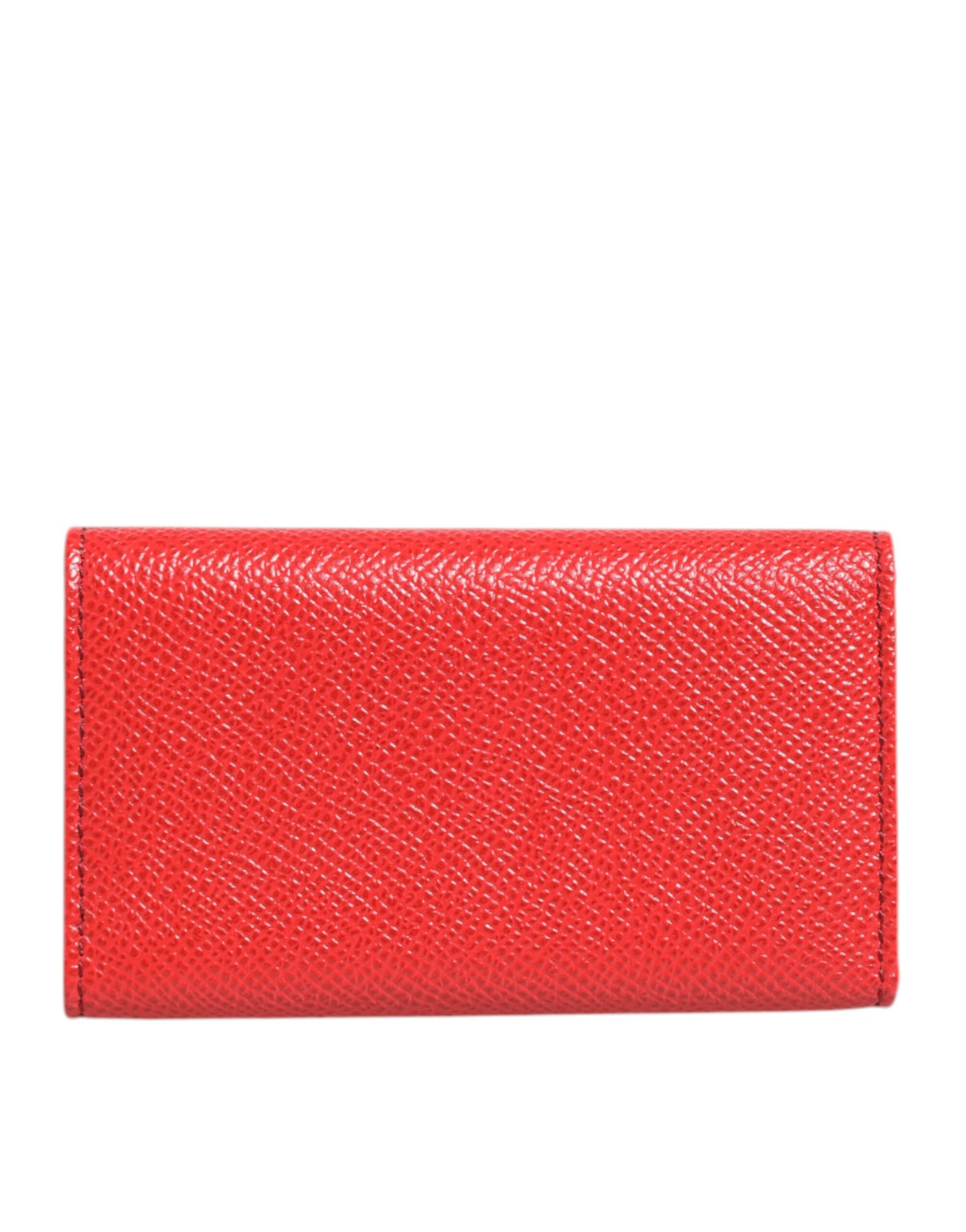Dolce & Gabbana Red Leather Silver Metal Logo Plaque Trifold  Key Holder