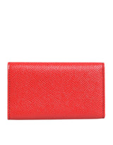Dolce & Gabbana Red Leather Silver Metal Logo Plaque Trifold  Key Holder