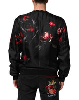 Dolce & Gabbana Black Red Floral Silk Bomber Blouson Jacket