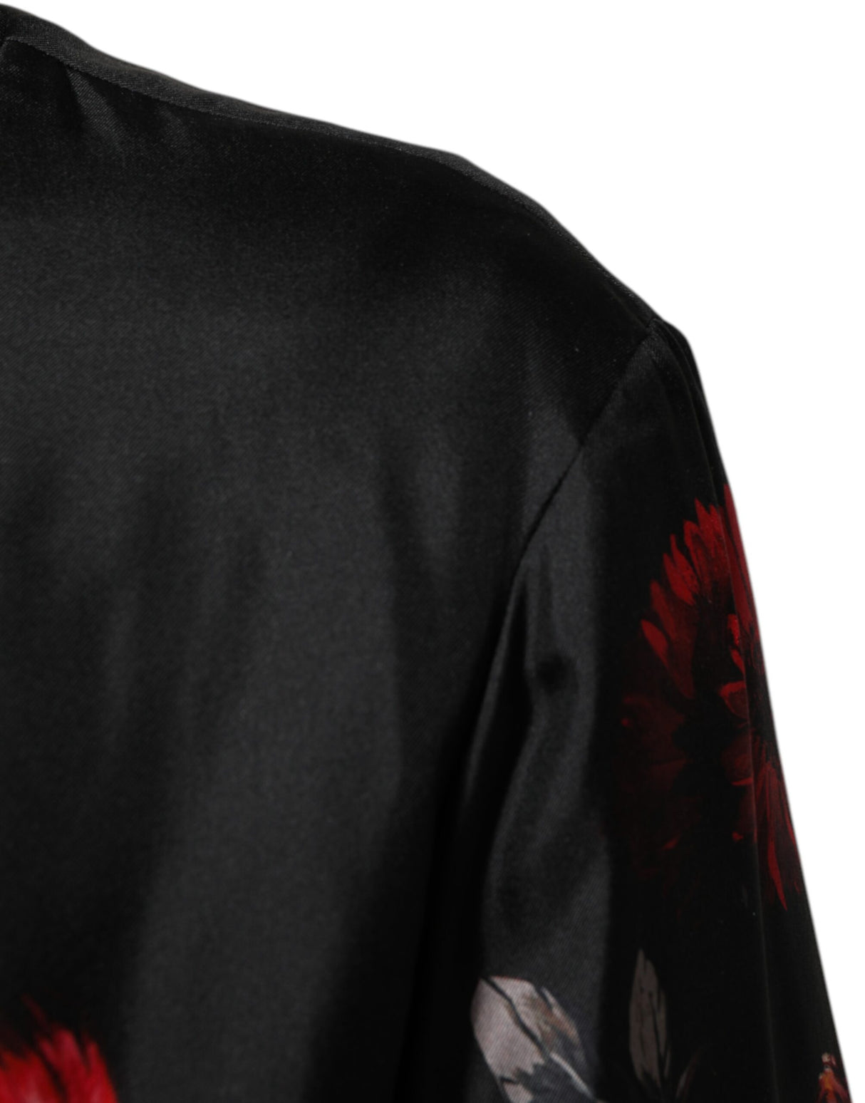 Dolce & Gabbana Black Red Floral Silk Bomber Blouson Jacket