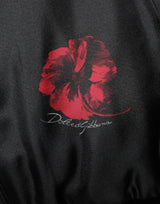 Dolce & Gabbana Black Red Floral Silk Bomber Blouson Jacket