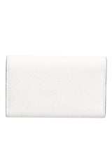 Dolce & Gabbana White Leather Card Case Holder Wallet Gold Logo Plate  Key Holder