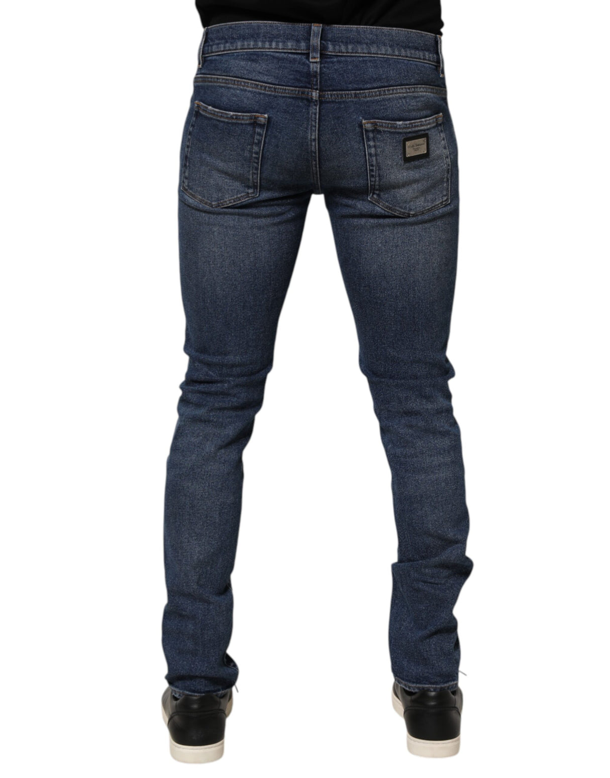 Dolce & Gabbana Blue Cotton Logo Plaque Skinny Men Denim Jeans