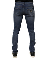 Dolce & Gabbana Blue Cotton Logo Plaque Skinny Men Denim Jeans