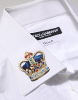 Dolce & Gabbana White Crown Collared GOLD Formal Dress  Shirt